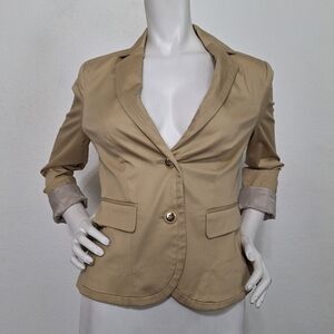 7Th Avenue Design Studio Tan Preppy Careerwear Two Button Blazer Jacket Size 2